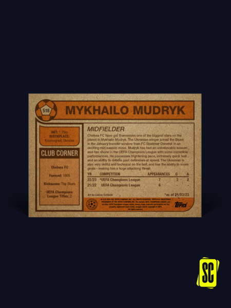 UCC Living Set Carta #518 - Mykhailo Mudryk BACK