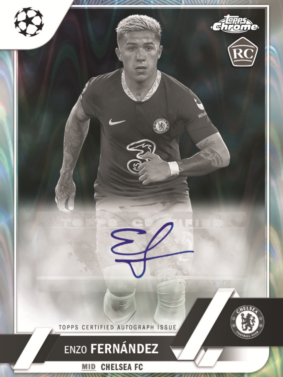 ENZO FERNANDEZ AUTOGRAPH BLACK AND WHITE TOPPS UEFA CLUB COMPETITIONS CHROME LITE BOX 2022-23